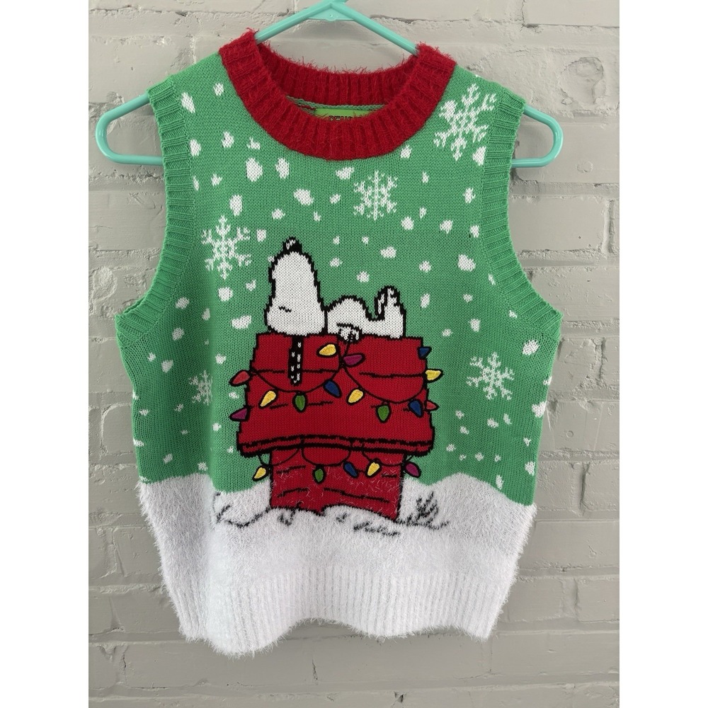 Peanuts Snoopy Ugly Holiday Christmas Sweater Vest Womens Size XS